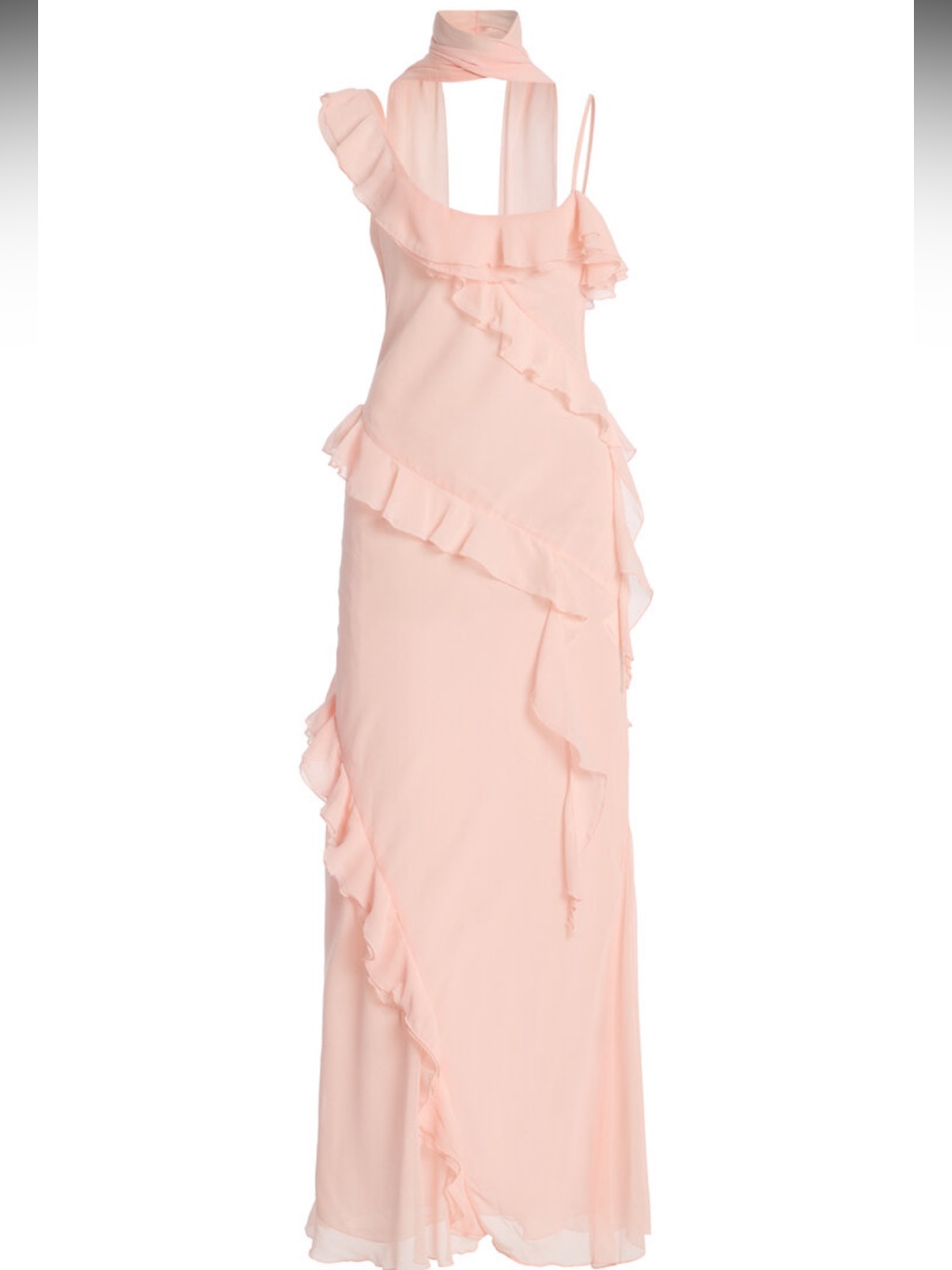 Siedres Monica Scarf-Neck Ruffled Georgette Maxi Dress, Size 8